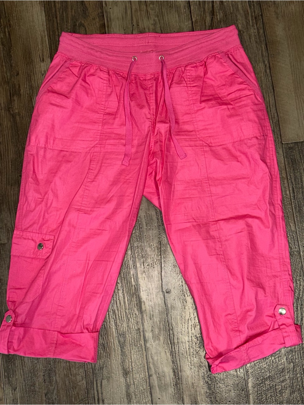 Women's Hot Pink Cargo Capris with Drawstring Waist